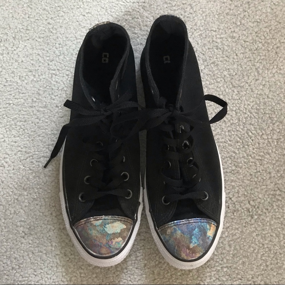 Converse Black High Tops with Holographic Detail